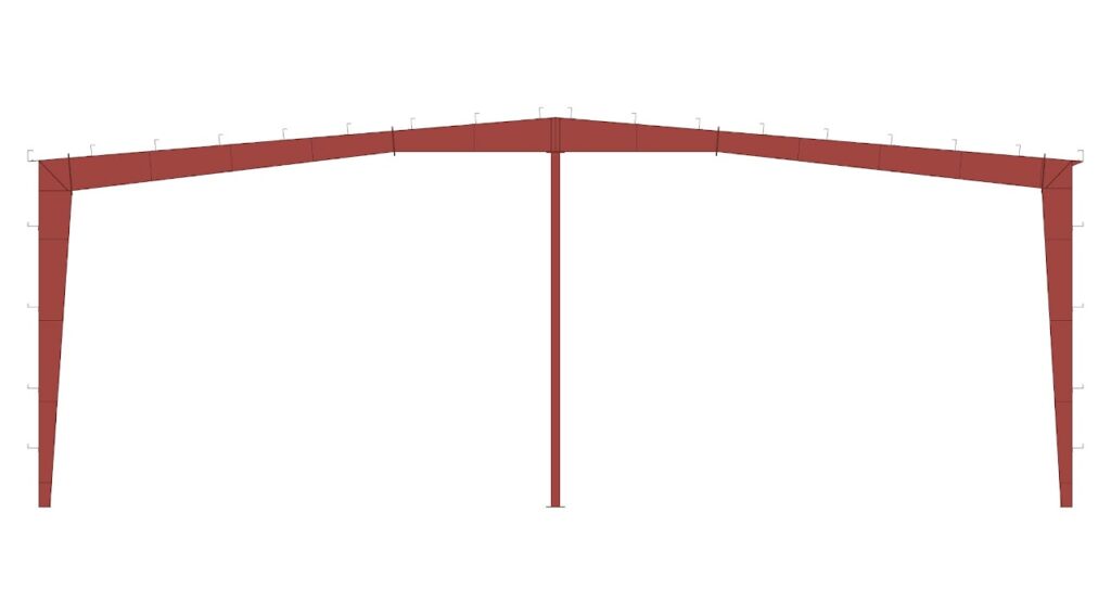 LM1 – Lowrise Modular 1 (Dos aguas con pendiente baja - una columna interna)